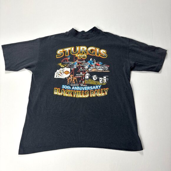 Harley-Davidson Other - VTG Harley Davidson Sturgis 1990 50th Anniversary T Shirt Faded Black Large PA